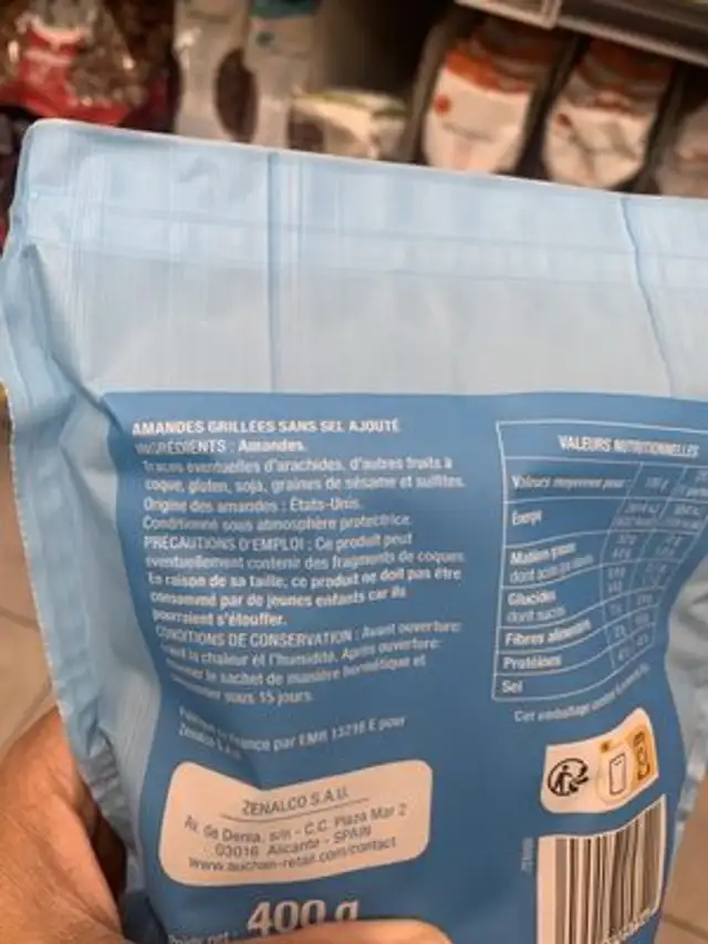 AMANDES GRILLÉES ingredients label