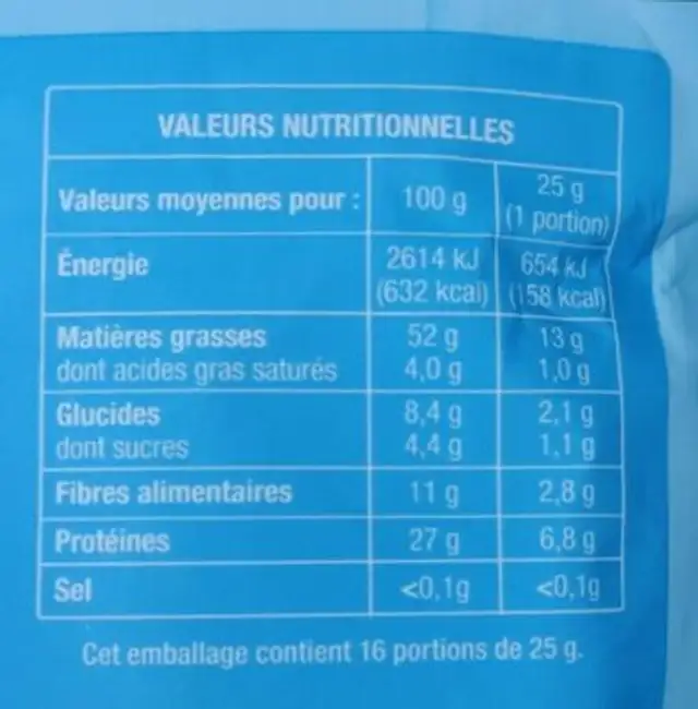 AMANDES GRILLÉES nutrition facts table