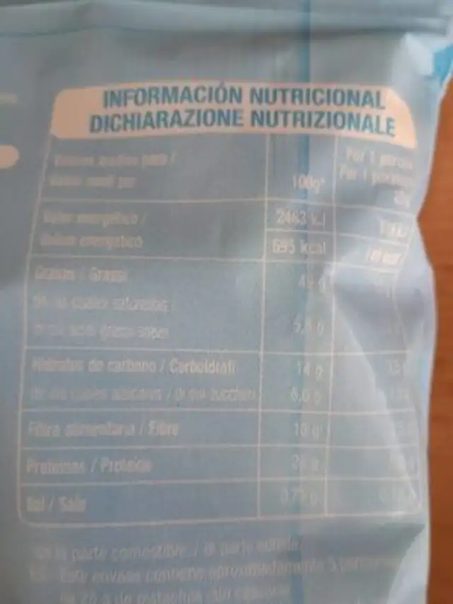 Pistachos tostados nutrition facts table