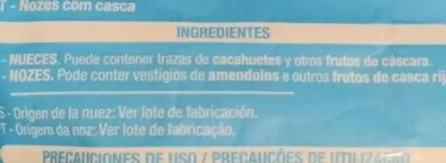 Nueces cascara ingredients label