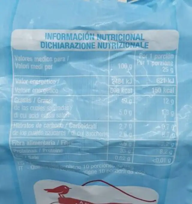 Pipas de girasol al aguasal nutrition facts table