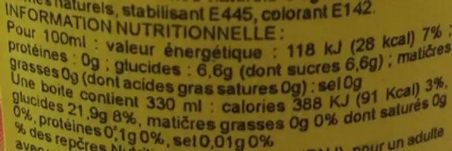 Schweppes Citrus Mix nutrition facts table