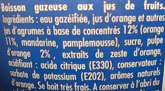 Orangina ingredients label