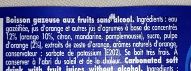 Orangina ingredients label