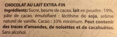 Chocolat au lait ingredients label