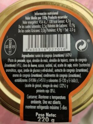 Ensalada de surimi con sabor a cangrejo nutrition facts table