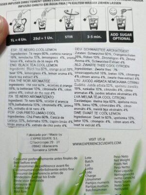 Ice tea cool lemon Black Tea nutrition facts table