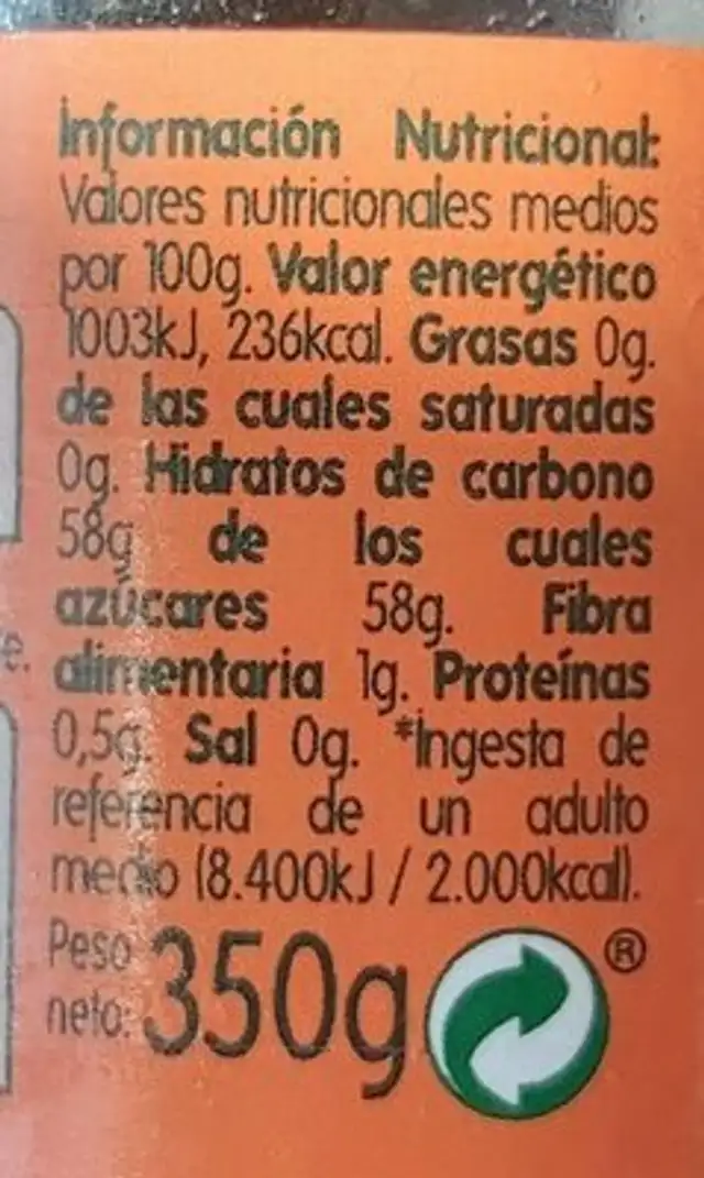 Mermelada de Naranja Amarga nutrition facts table