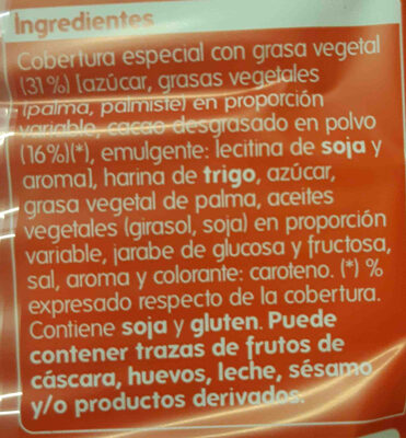 Palmeritas bañadas de Cacao ingredients label
