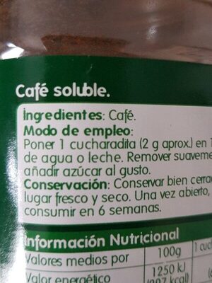 Café soluble Natural ingredients label