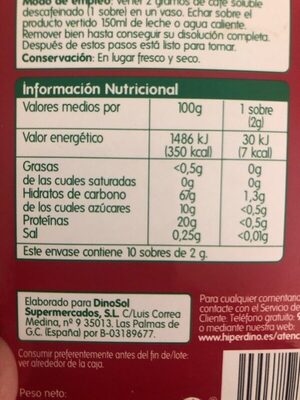 Café soluble en sobre descafeinado front packaging