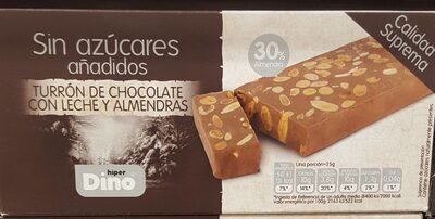 Turrón de chocolate con leche y almendras edulcorado