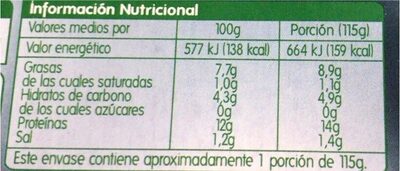 Calamares en trozos en su tinta nutrition facts table