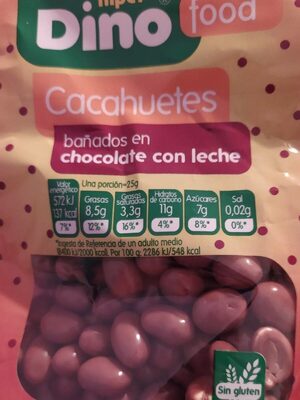 Cacahuetes bañados en chocolate con leche front packaging