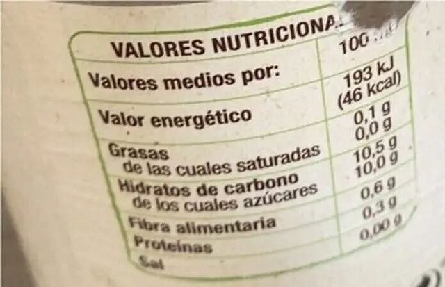 Zumo de melocoton nutrition facts table