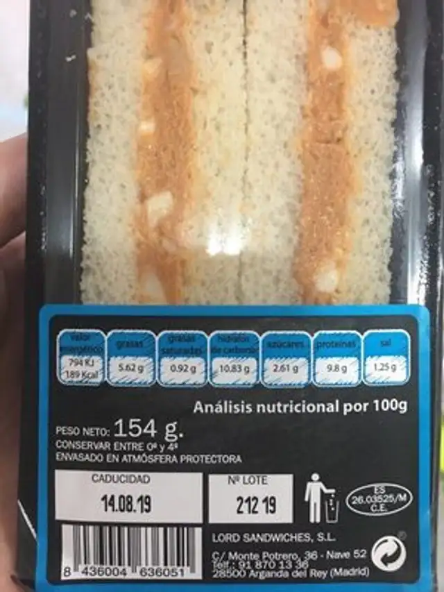 Unknown nutrition facts table