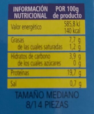 Mejillones en Escabeche nutrition facts table