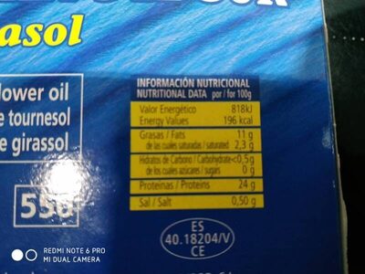 Filetes de caballa del Sur en aceite de girasol nutrition facts table