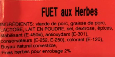 Fuet aux herbes ingredients label