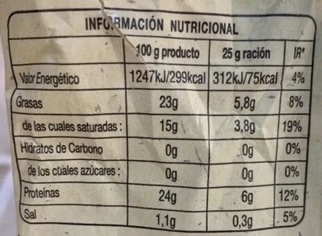 Queso mozzarella nutrition facts table