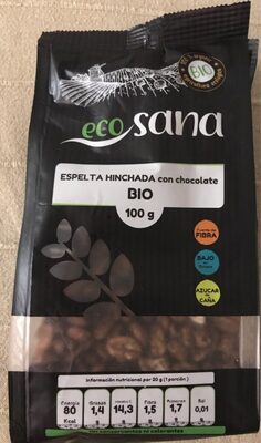 Espelta hinchada con chocolate front packaging