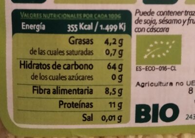 Mijo pelado nutrition facts table