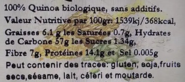 Quinoa nutrition facts table