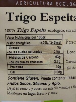 Trigo de espelta nutrition facts table