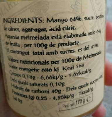 Mango Melmelada ingredients label