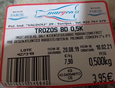 Bacalao trozos front packaging