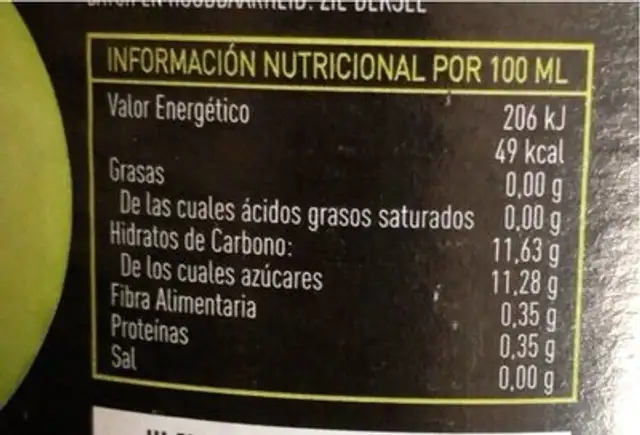 Delizum Néctar de ciruela verde nutrition facts table