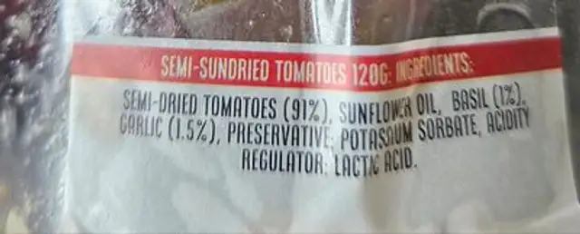 sunny tomatoes ingredients label