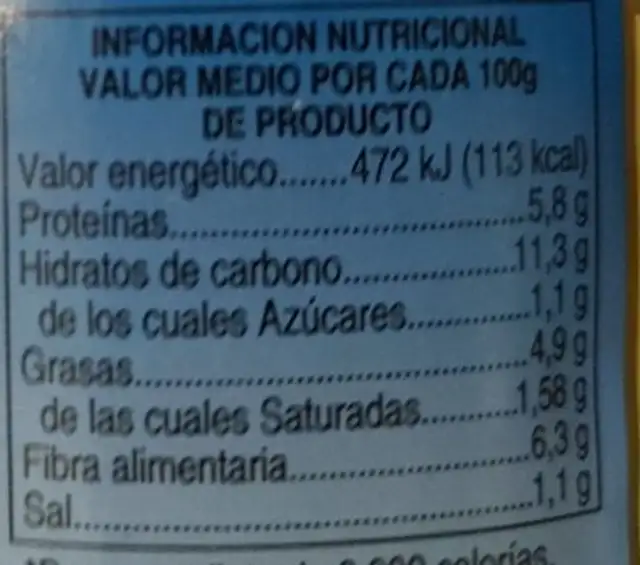 garbanzos con tocino y chorizo nutrition facts table