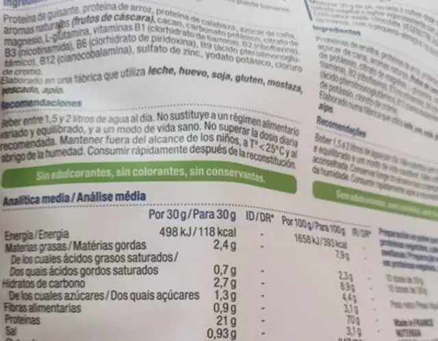Sabor Avellana Chocolate nutrition facts table