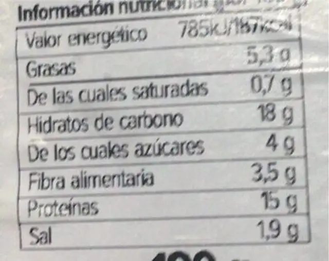 Bio nuggets veganos nutrition facts table
