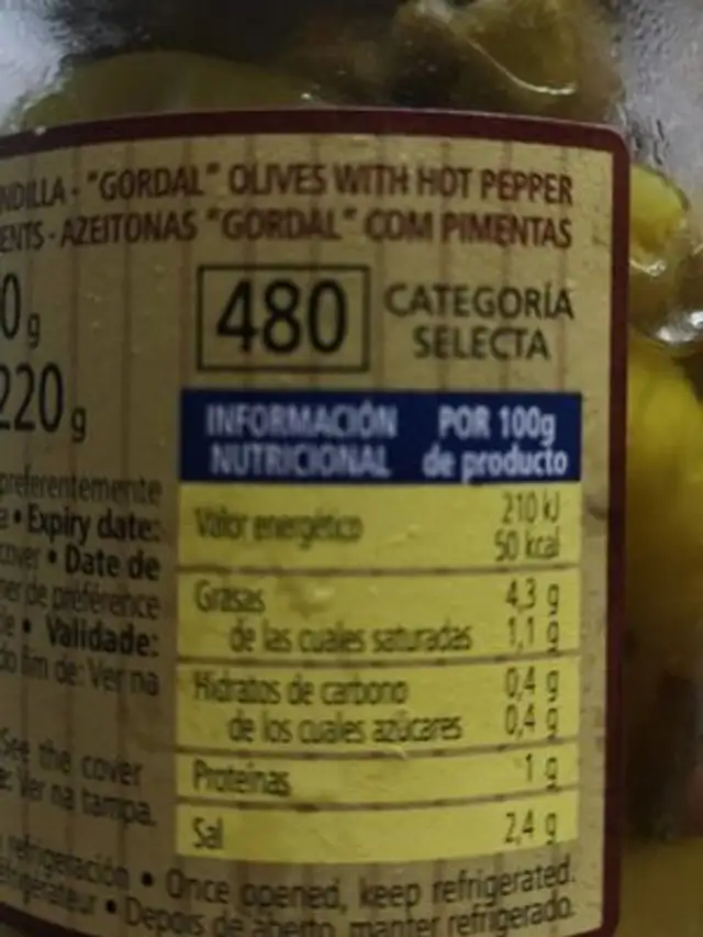 Aceituna Gordal con Guindilla nutrition facts table