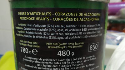 Coeurs d'artichauts ingredients label