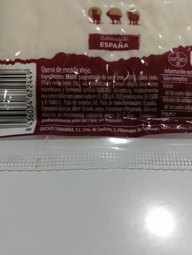 Cañada Mayor Viejo ingredients label