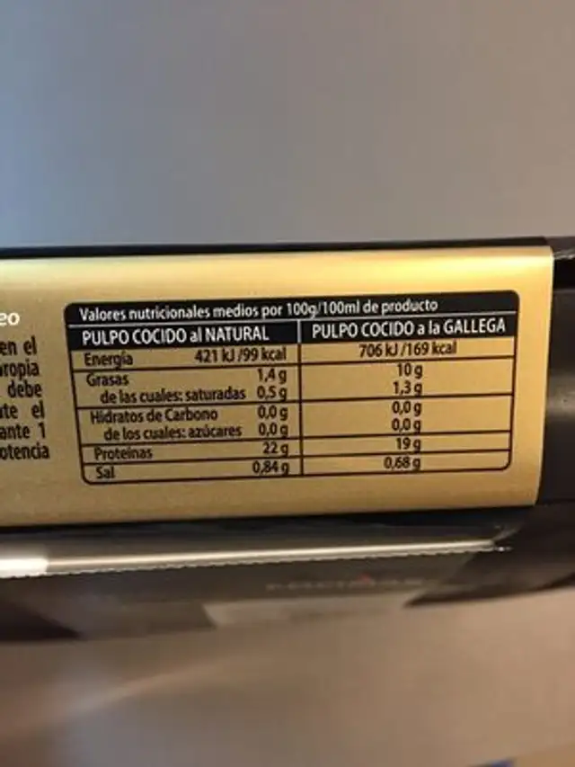Patas de pulpo grande nutrition facts table