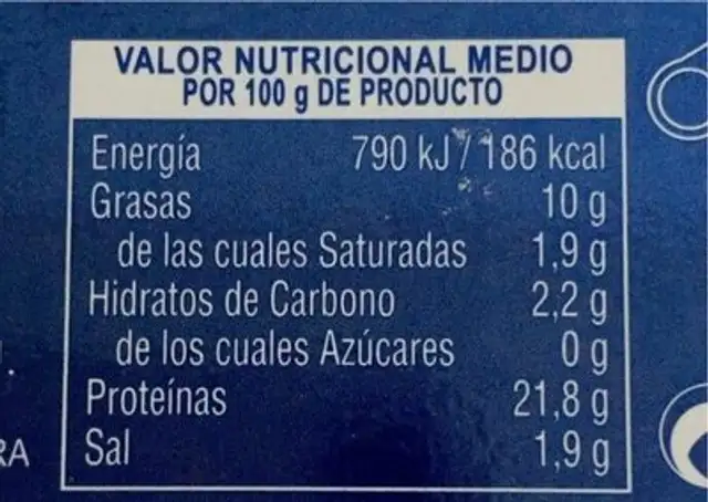 Sardinas en aceite de oliva (sardinillas) nutrition facts table