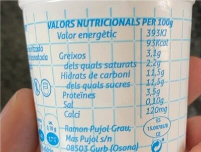 Granja Armengol Iogurt Natural nutrition facts table