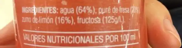 Limonada fresa ingredients label