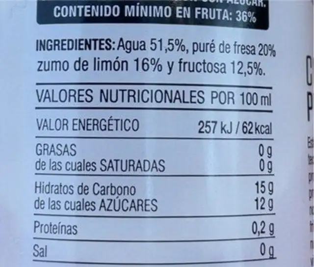 Limonada fresa nutrition facts table
