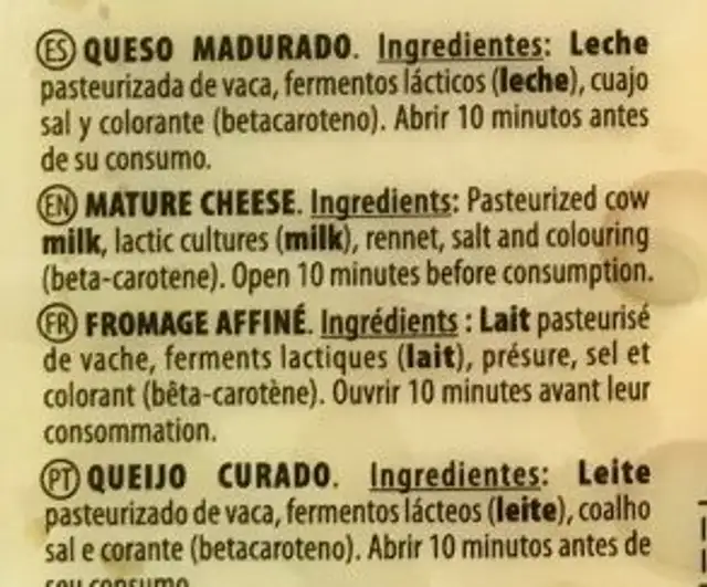 Emmental - Fromage affiné ingredients label