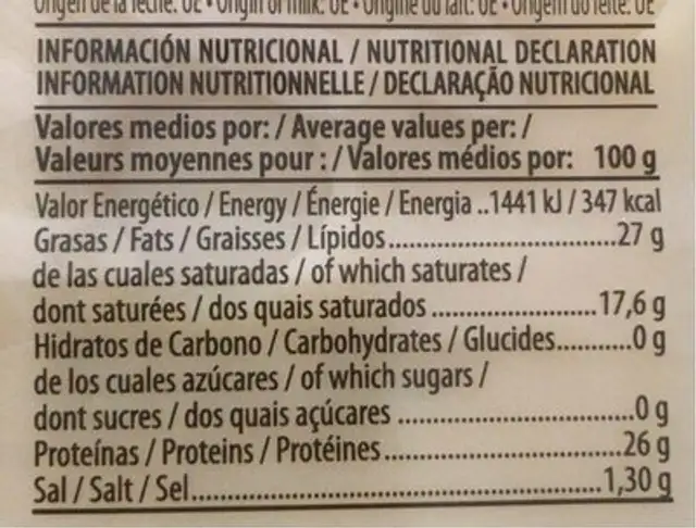 Emmental - Fromage affiné nutrition facts table