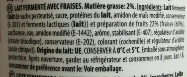 Yaourt cremos à la fraise 2%mg ingredients label