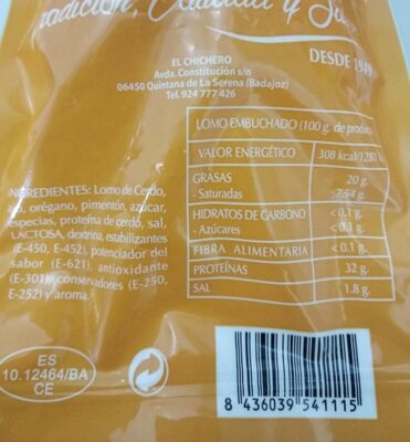 Lomo extra curado nutrition facts table
