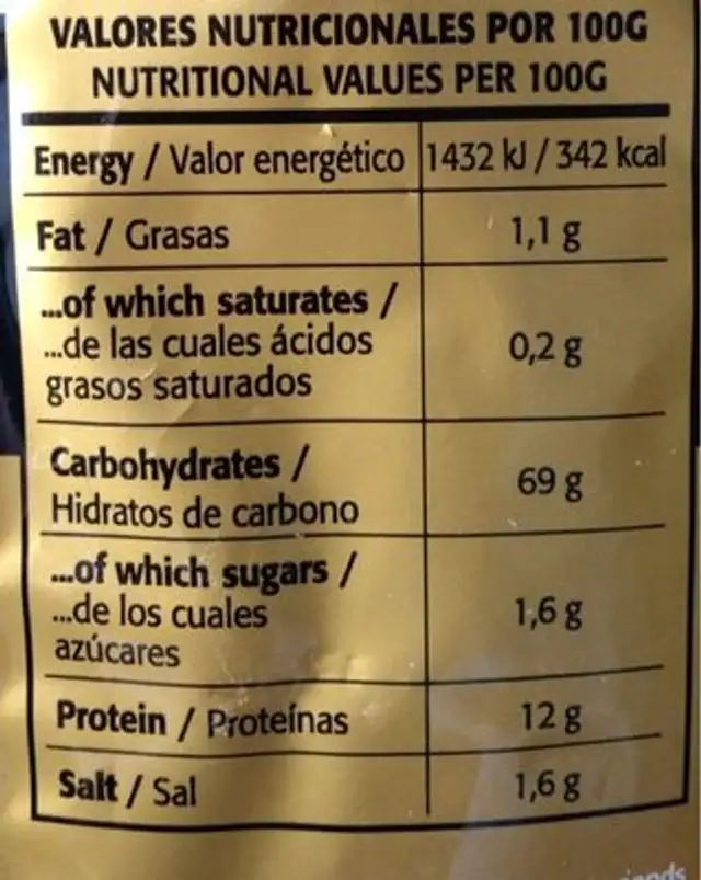 Fideos tradicionales de huevo nutrition facts table