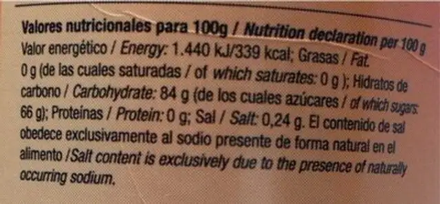 Sirope de caramelo nutrition facts table