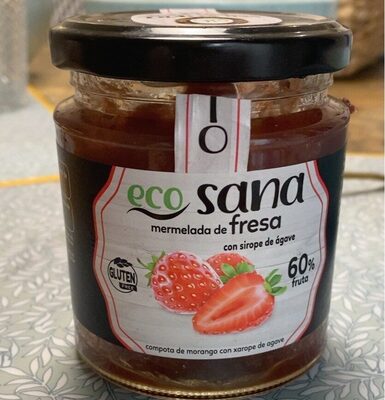 Mermelada de fresa con sirope de agave front packaging